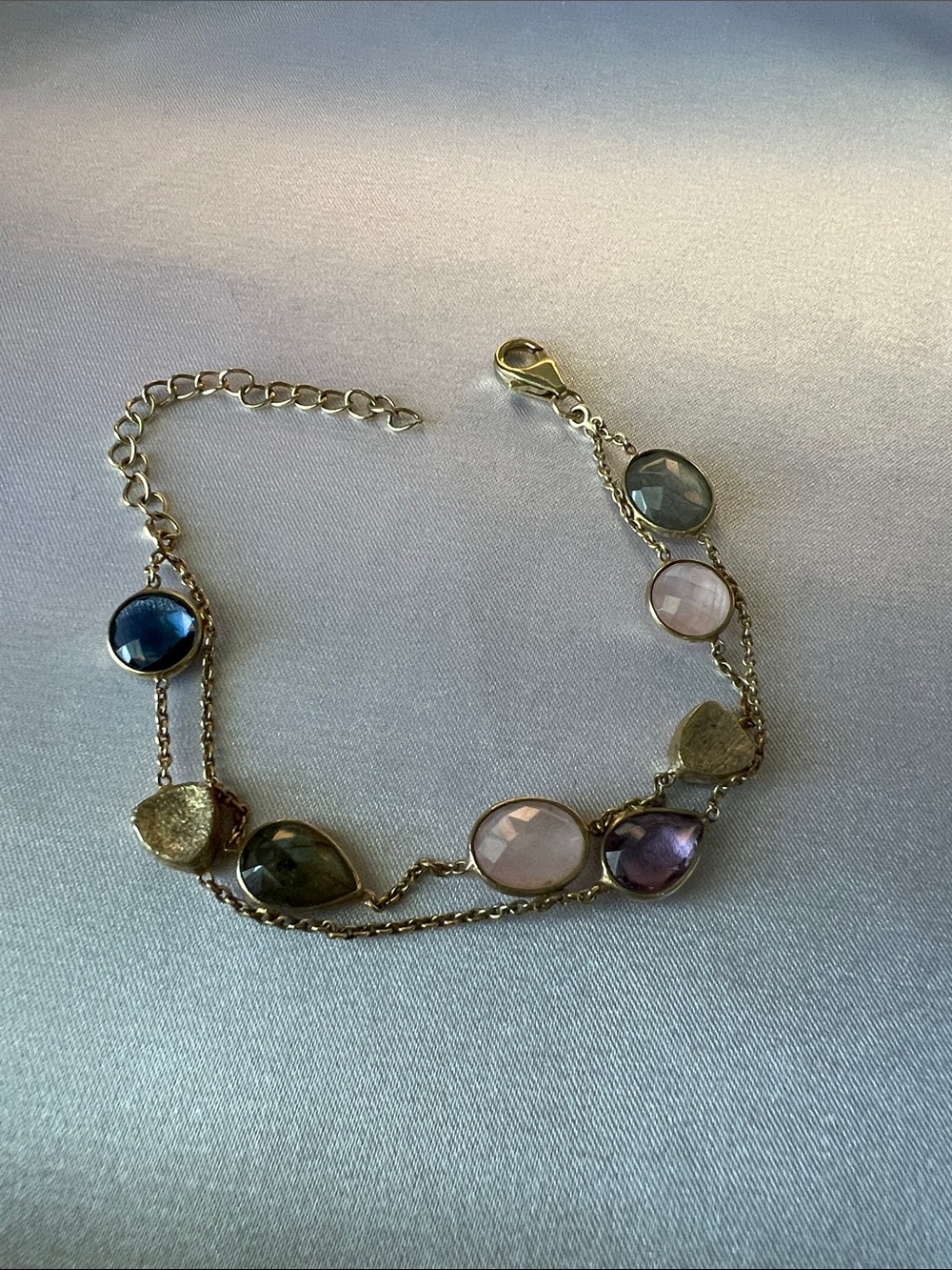 Genuine Gem Stones Bracelet with gold over sterling silver.